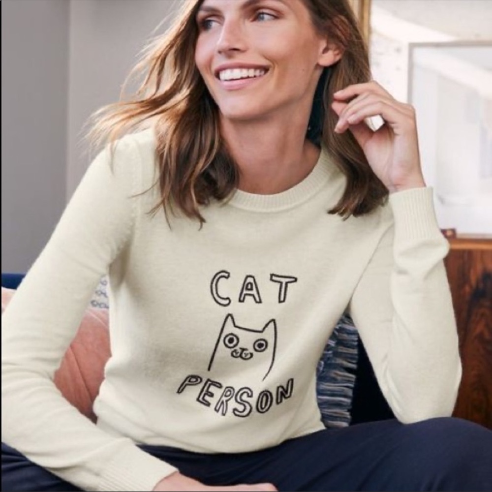 Boden Ivory Cat Graphic Sweater